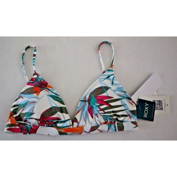 Roxy ERJX304618 Sz M White Floral Print Beach Classics Triangle Bikini Top $42 - Picture 1 of 6